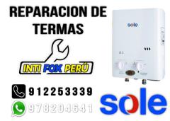 REPARACION DE TERMA SOLE A GAS EN EL AGUSTINO 912253339